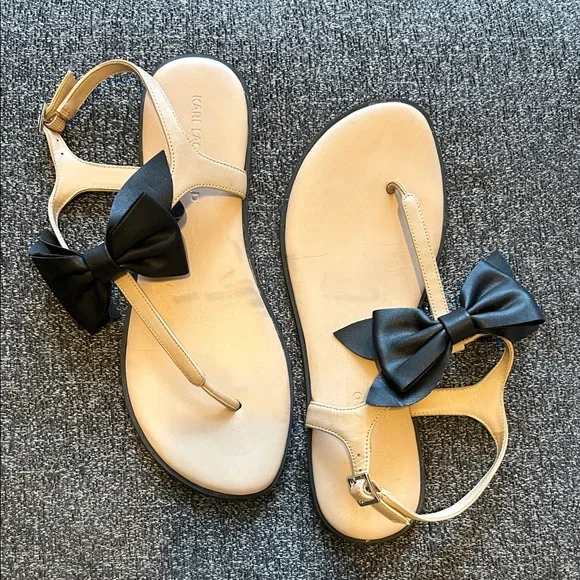 Karl Lagerfeld Leather Black Bow Women's Sandals - Picture 6 of 7